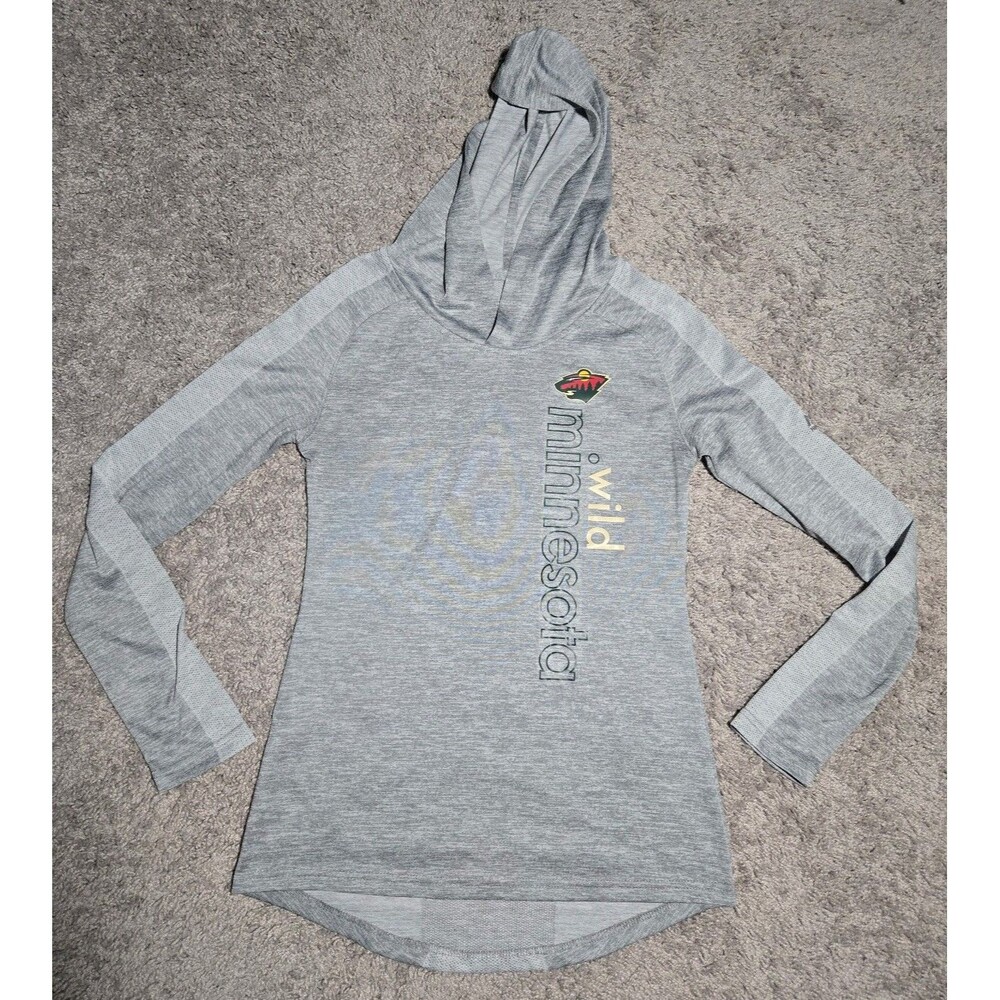 Minnesota Wild Majestic Long sleeve Hoodie Shirt Lightweight Gray Women's Small